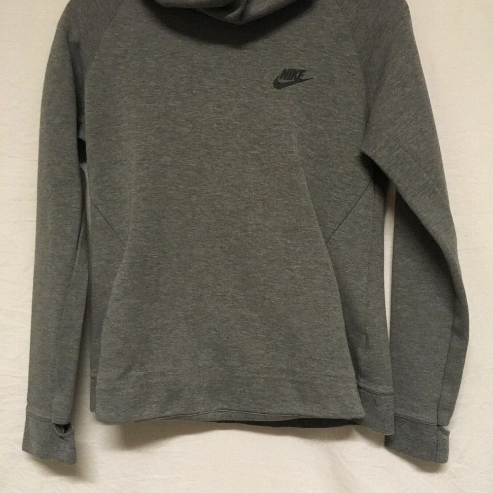 Nike Gray Pull Over Hoodie Mock Neck Kids XL‎ Women Small Black Nike Swoosh Logo